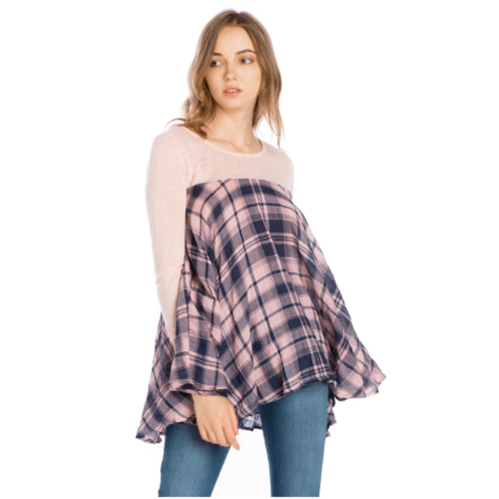 Swing Tunic Top Asymmetrical Hem Pink